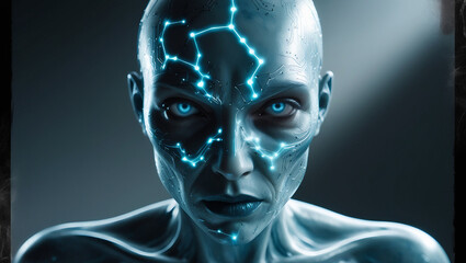 Translucent Skin and Circuitry: 3D Render of a Futuristic Face