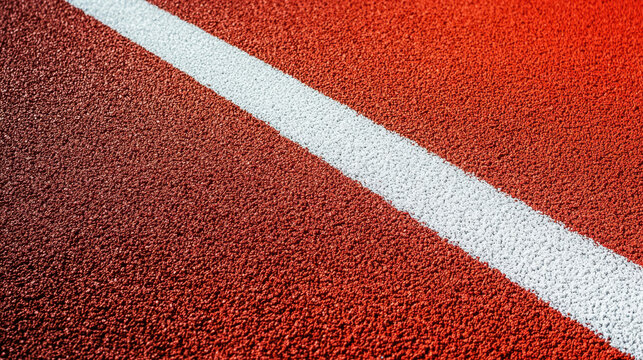 Textured red rubber surface with sharp white line creates striking visual contrast, ideal for sports and athletic themes. vibrant colors evoke energy and movement