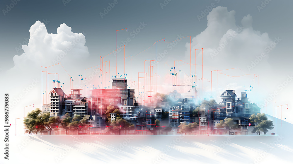 Poster intelligent zoning land use planning with ai in urban planning visualized in an abstract design wher