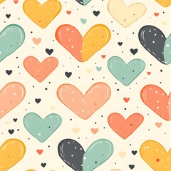 Colorful Hand Drawn Heart Pattern.