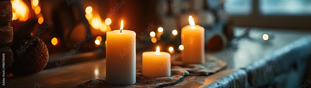 Aufkleber a serene arrangement of lit candles on a table, creating a cozy and warm atmosphere for relaxation a
