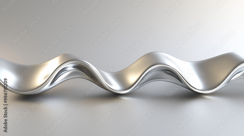 Aufkleber abstract metallic silver waves flowing on surface
