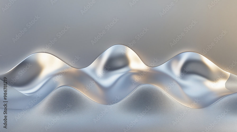 Poster abstract silver metallic shape is floating on gray background