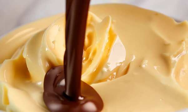Delicious Vanilla Ice Cream with Chocolate Sauce Drizzle