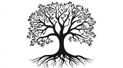 Black tree silhouette showing roots and branches spreading