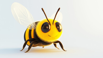 Adorable 3d cartoon bee walking on white background