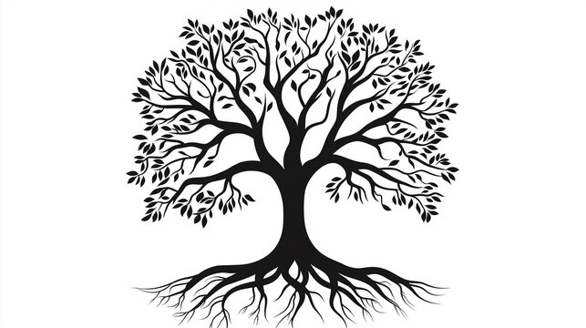 Black tree silhouette showing roots and branches spreading