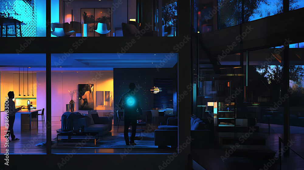 Poster montage showcasing smart lighting systems ai in home automation illustrating how ai adjusts lighting