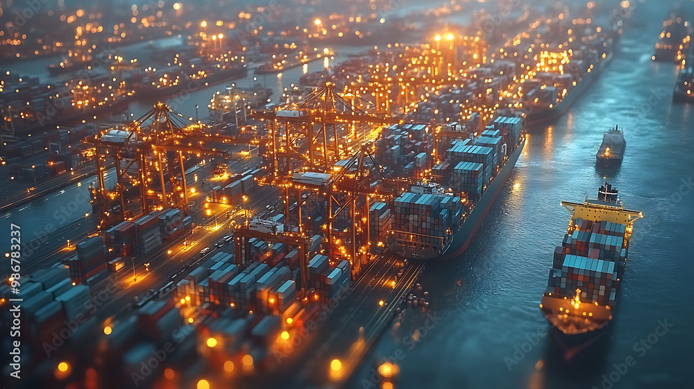 Poster montage showcasing smart port management ai in shipping and freight illustrating how ai manages port