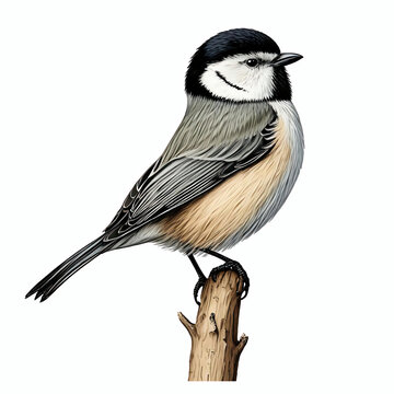 recommend clip art: Marsh tit bird perched portrait isolated on white background