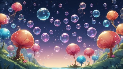 Fototapeta premium Fairy Bubbles Floating in the Air Cartoon Background Design