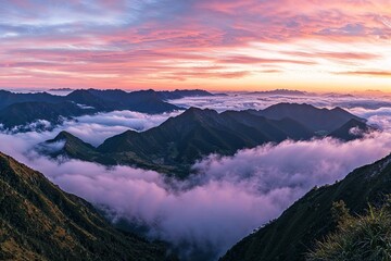 Mountain range with clouds and sunset