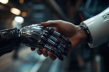 Robot and human shaking hands