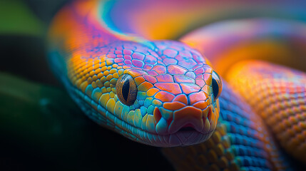 Obraz premium Colorful rainbow serpent posing on a branch