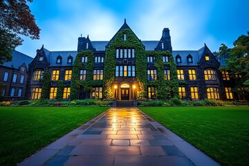 Dark Academia university campuses feature ivy-covered buildings and old-world charm
