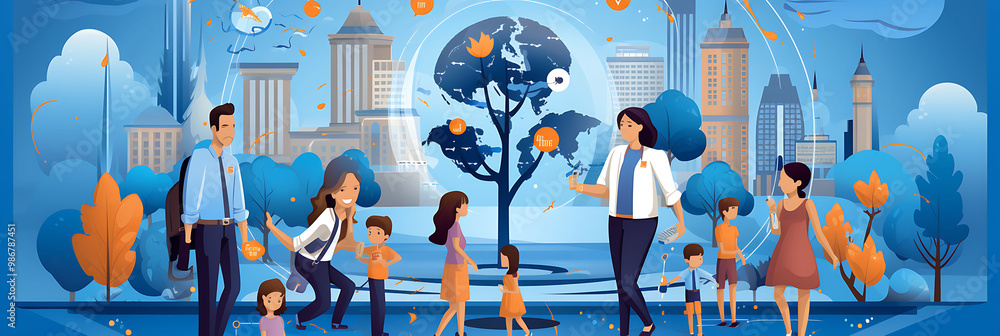Poster population health management healthcare administration supported by ai visualized in a collage where