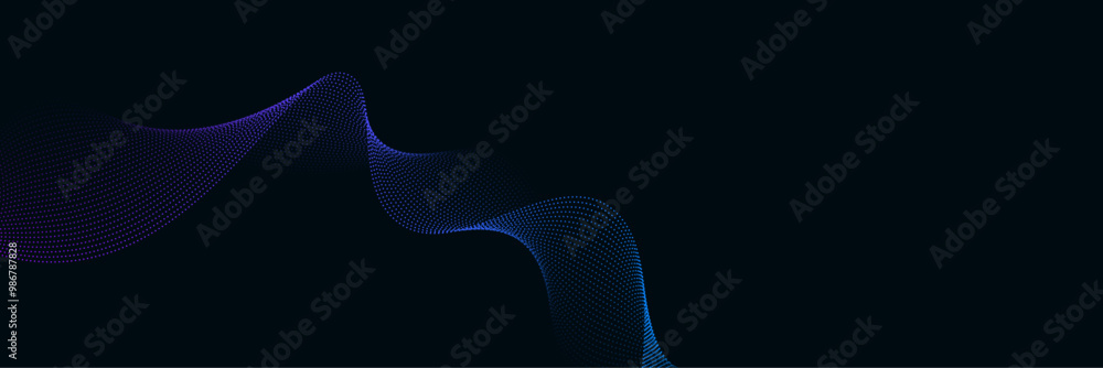 Poster captivating particle flowing wave design in deep and vibrant tones, ideal for sophisticated tech bac