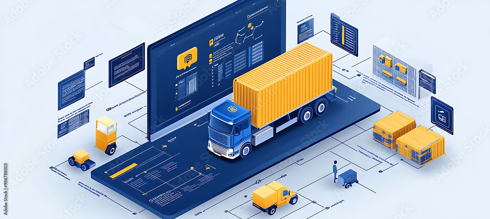 Poster poster depicting intelligent freight data analytics ai in shipping and freight where ai analyzes shi