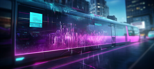 Fototapeta premium Poster depicting intelligent public transportation analytics AI in public transportation where AI analyzes transit data and informs strategic planning