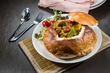 Delicious Southeast Asian Thai cuisine spicy curry beef brisket farmer buns