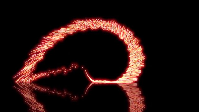 Firework of Sparks in Circular Motion. Spiral Spark Performance. Black Background. Diwali Chakkar. 