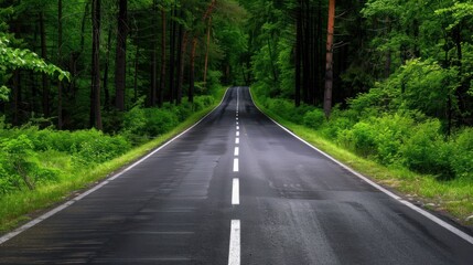 Asphalt Road Through a Lush Forest