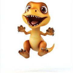 A baby dinosaur jumping with joy over Black Friday sales, playful cartoon style, isolated on white background