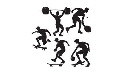 Action-Packed Sports Figures in Silhouette for Creative Projects vector artwork 