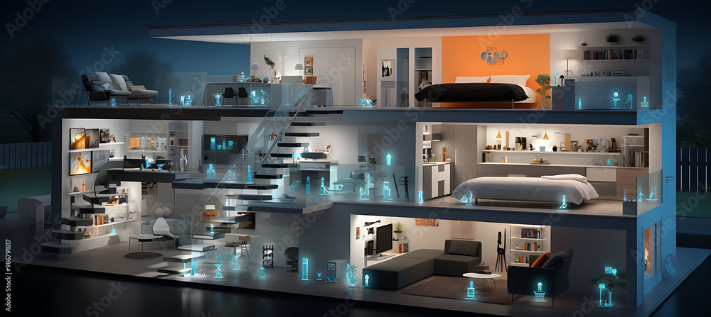 Poster poster visualizing ai smart home ecosystem management within home automation showcasing how ai orche