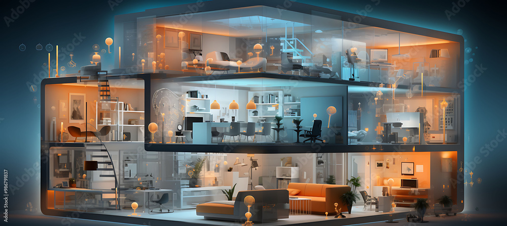 Poster poster visualizing ai smart home ecosystem management within home automation showcasing how ai orche
