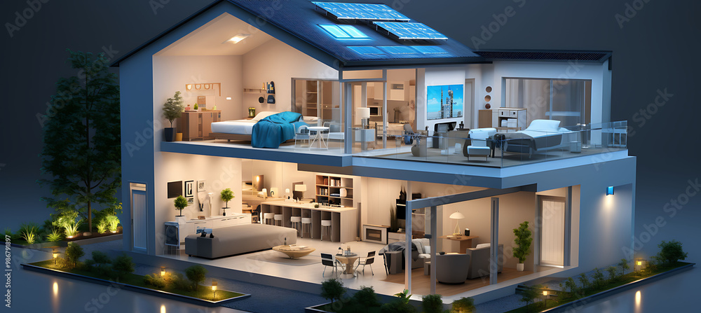 Poster poster visualizing ai smart home ecosystem management within home automation showcasing how ai orche