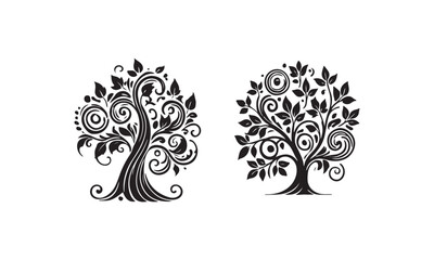 tree with elements Detailed Forest and Single Tree Silhouettes for Creative Projects vector graphics