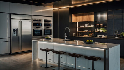Interior of stylish high tech kitchen room