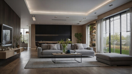 Interior of stylish living room with comfortable zone