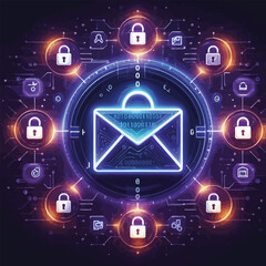 Encrypted email icon with glowing locks cyber security 
