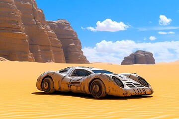 Obraz premium Desert fantasy science fiction adventures often involve uncovering forgotten technologies buried beneath the sand