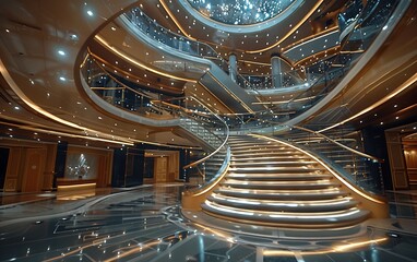 Obraz premium Futuristic interior of the modern building with a spiral staircase