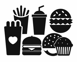 Fast Foods set silhouette vector set,Fast Food  Bundle, Fast Food Clipart Junk Food Svg Restaurant Clip art