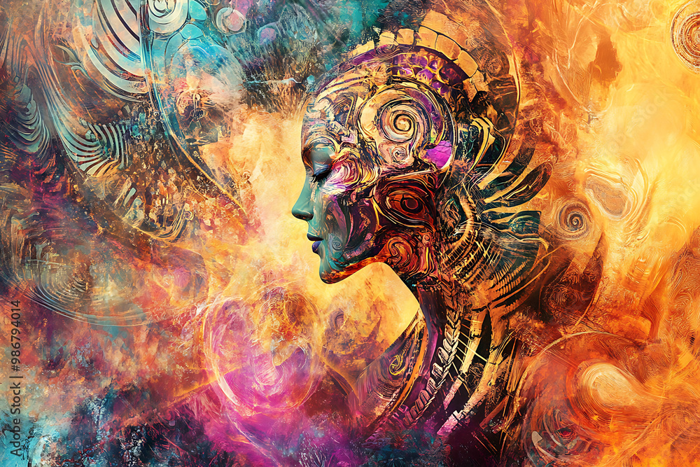 Poster predictive analytics arts and culture visualized in an abstract design showcasing how ai anticipates