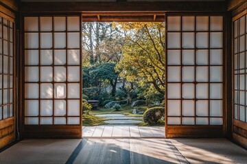 Traditional Japanese house with sliding doors 