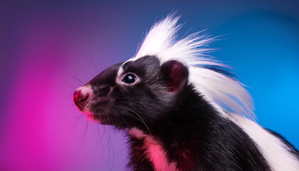 Naklejka premium Skunk in a Neon Light Studio