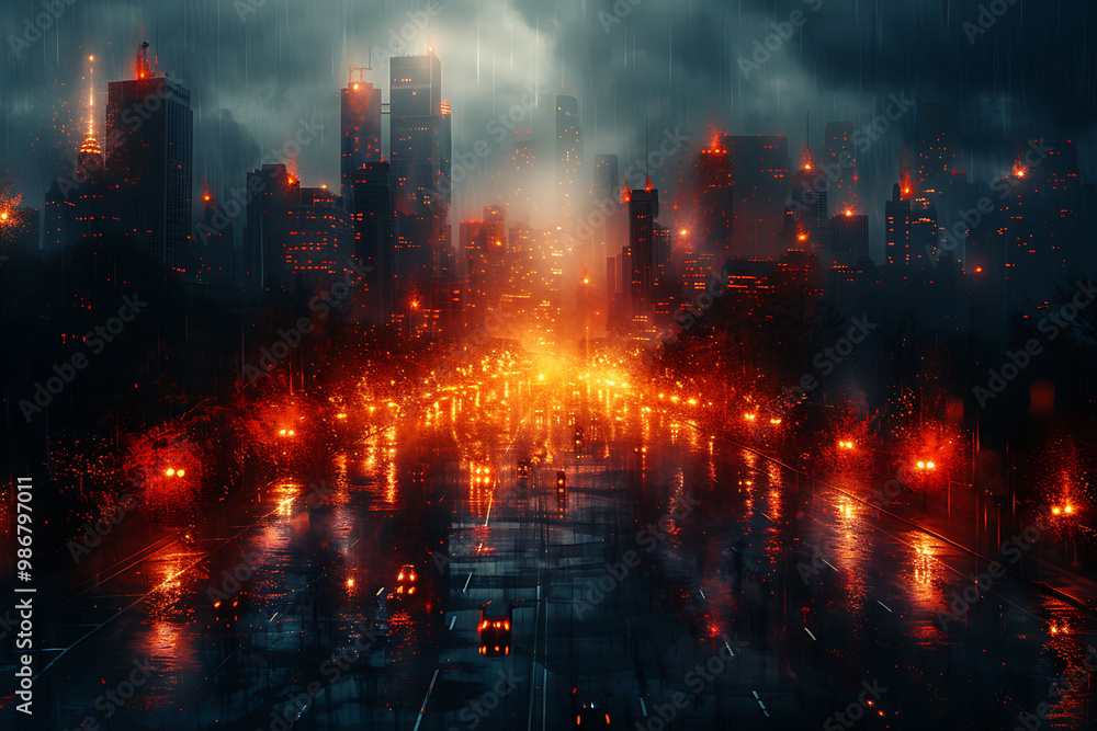 Poster predictive analytics public safety depicted in an abstract composition showcasing how ai anticipates