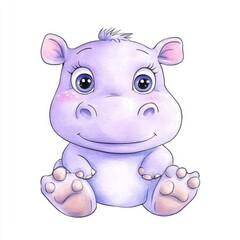 Naklejka premium Cute cartoon purple hippo with big eyes and a friendly smile.