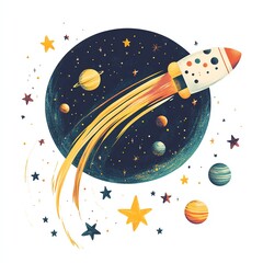 Fototapeta premium A comet zooming through space with a Black Friday banner trailing behind it, surrounded by stars and planets, playful and cosmic, isolated on white background