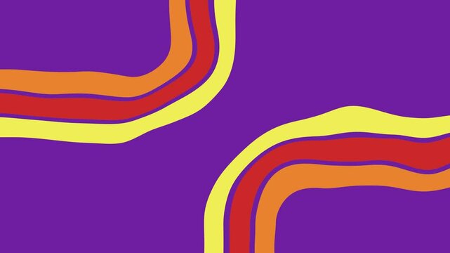 Trendy 1970s psychedelic groovy retro curved lines background with colorful wavy lines. Psychedelic groovy retro vintage style motion graphic background animation.
