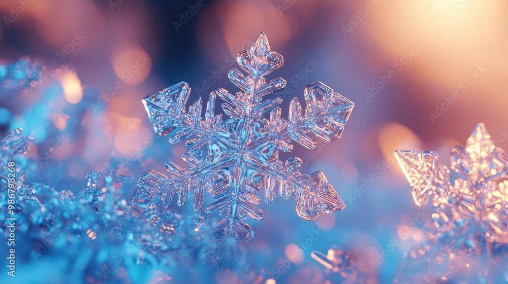 Aufkleber a stunning close-up of a delicate snowflake glistening in soft winter light, showcasing intricate pa