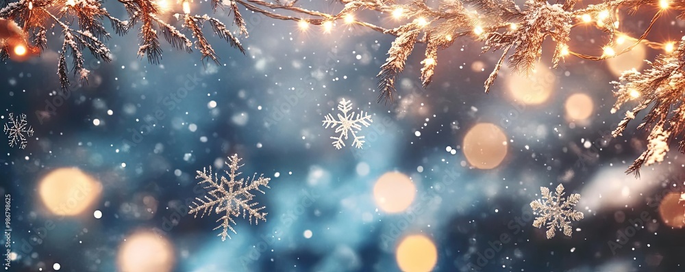 Poster A magical winter scene with sparkling snowflakes and glowing lights, creating a festive atmosphere of joy and warmth.