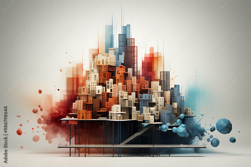Poster predictive analytics urban development visualized in an abstract design within urban planning illust