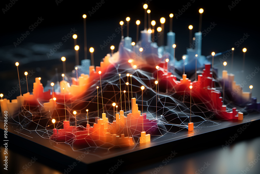 Poster predictive analytics urban development visualized in an abstract design within urban planning illust