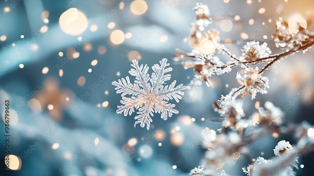 Poster delicate snowflakes drift softly through a tranquil winter scene, creating a magical atmosphere of p